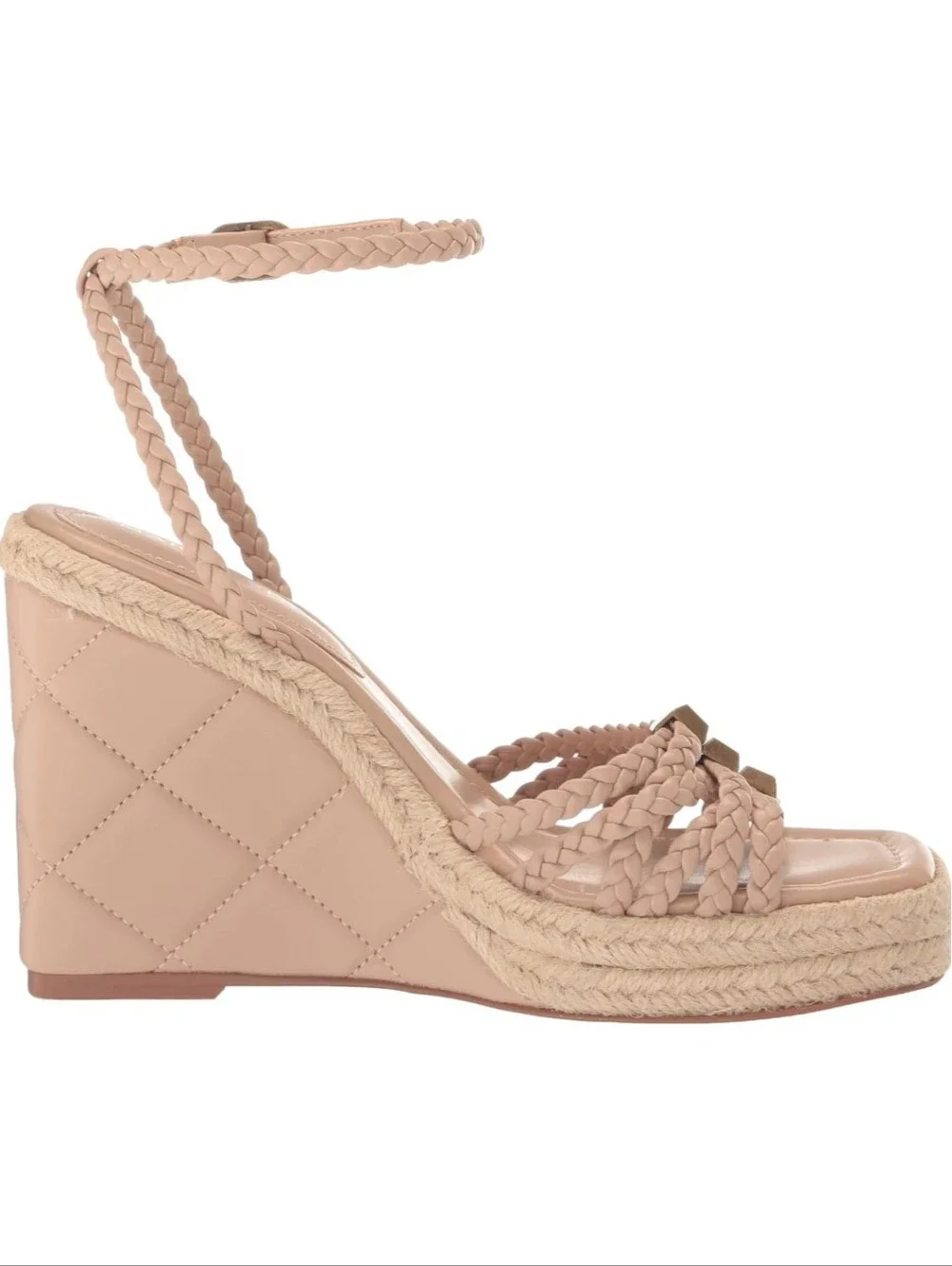 Marc Fisher Braided Ankle-Strap Wedge Sandals in Nude